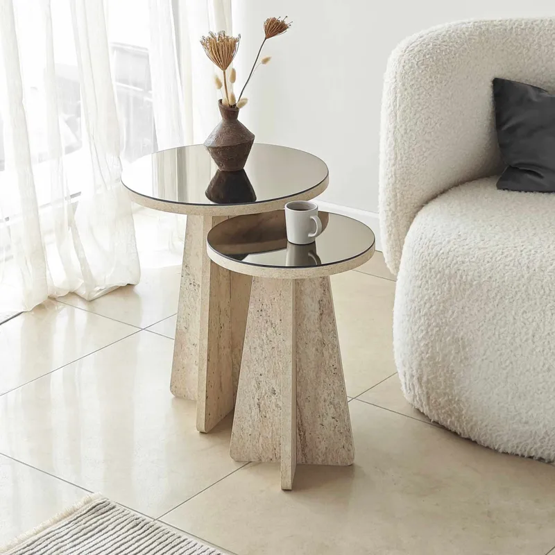 Dasina sidebord 2 deler 50 cm - Travertin/Bronse - Møbler - Bord - Avlastningsbord & sidobord - Settbord
