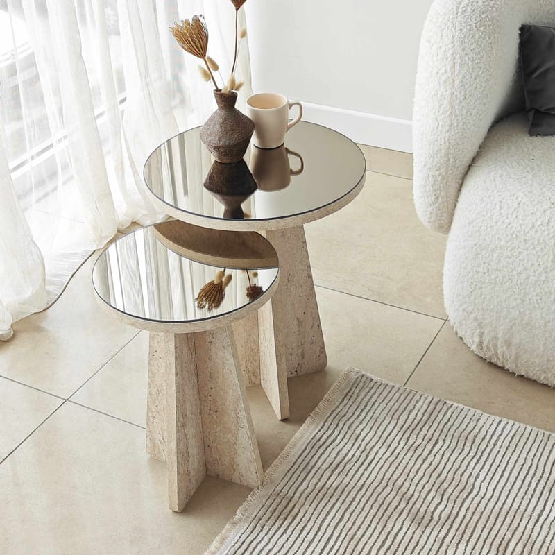 Dasina sidebord 2 deler 50 cm - Travertin/Bronse - Møbler - Bord - Avlastningsbord & sidobord - Settbord