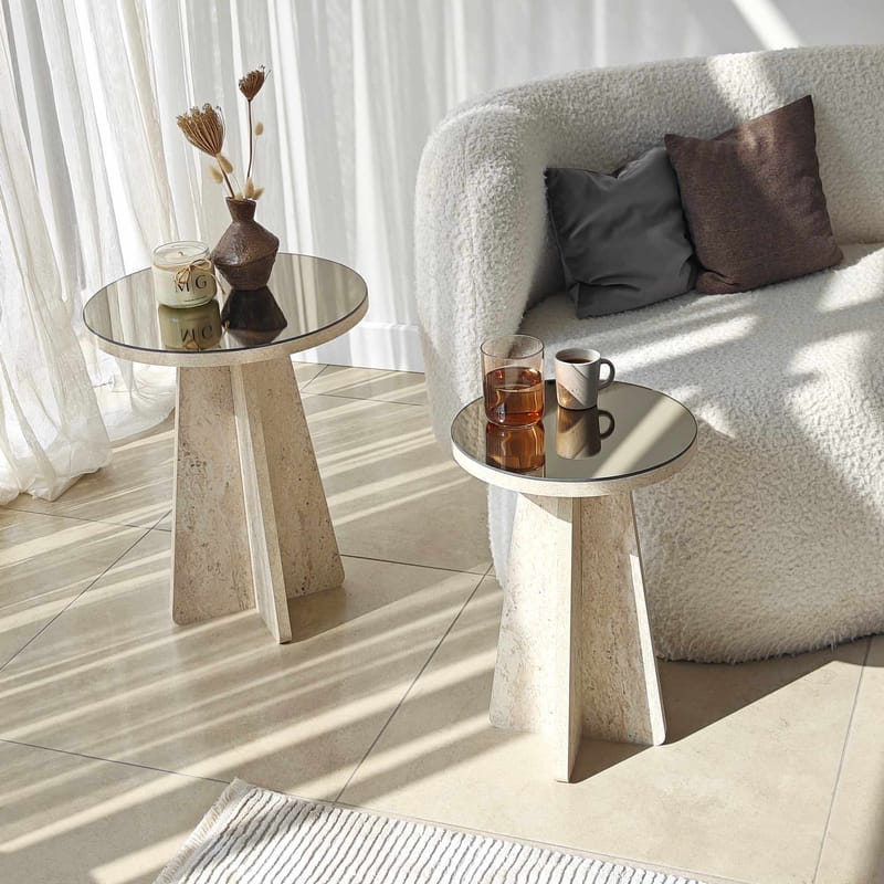 Dasina sidebord 2 deler 50 cm - Travertin/Bronse - Møbler - Bord - Avlastningsbord & sidobord - Settbord
