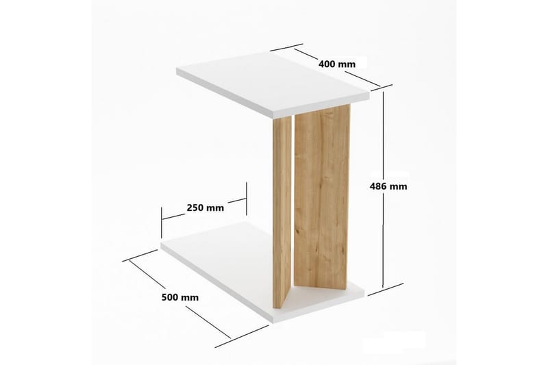 Deyra Sidebord 25 cm - Eik/Hvit - Møbler - Bord - Avlastningsbord & sidobord - Lampebord & sidebord