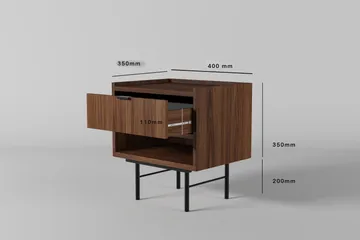 Dravo Nattbord 40 cm - Warmia valnøtt med svarte metallben - Møbler - Bord - Avlastningsbord & sidobord - Sengebord & nattbord