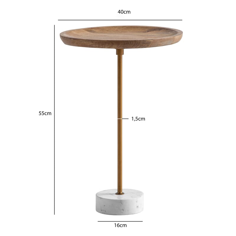 Eliela sidebord 40 cm rundt - varm mørkebrun, gull og hvit - Møbler - Bord - Avlastningsbord & sidobord - Pidestall & blomsterpidestall
