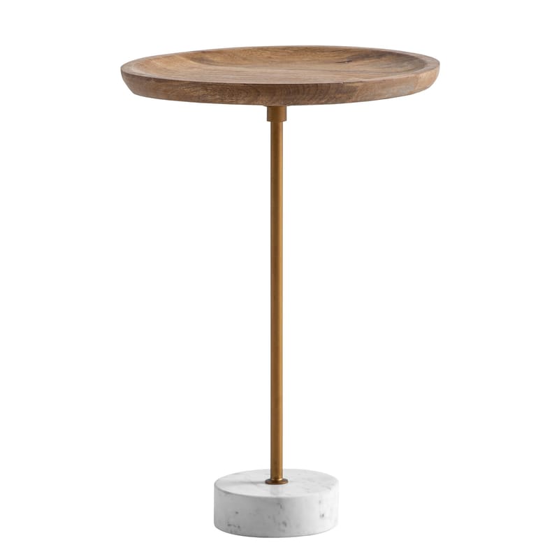 Eliela sidebord 40 cm rundt - varm mørkebrun, gull og hvit - Møbler - Bord - Avlastningsbord & sidobord - Pidestall & blomsterpidestall