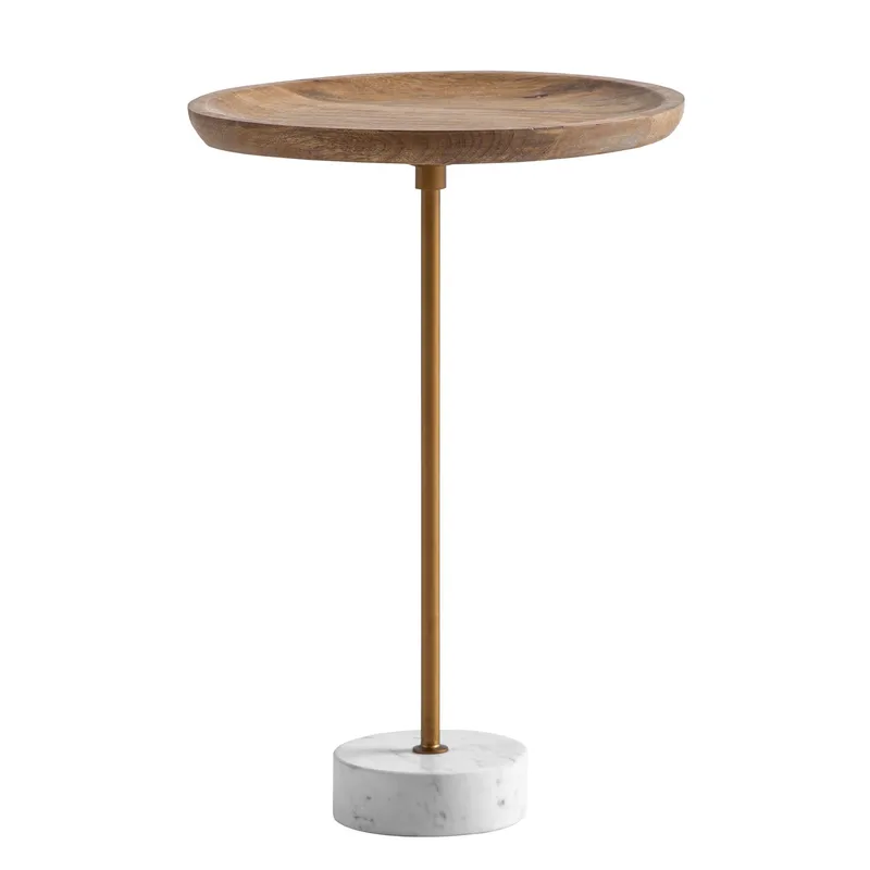 Eliela sidebord 40 cm rundt, varm mørkebrun, gull og hvit