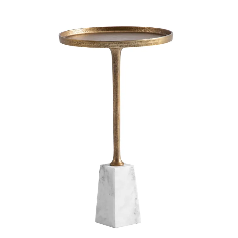 Eliilo sidebord 34 cm, antikk gullfarge og hvit marmor