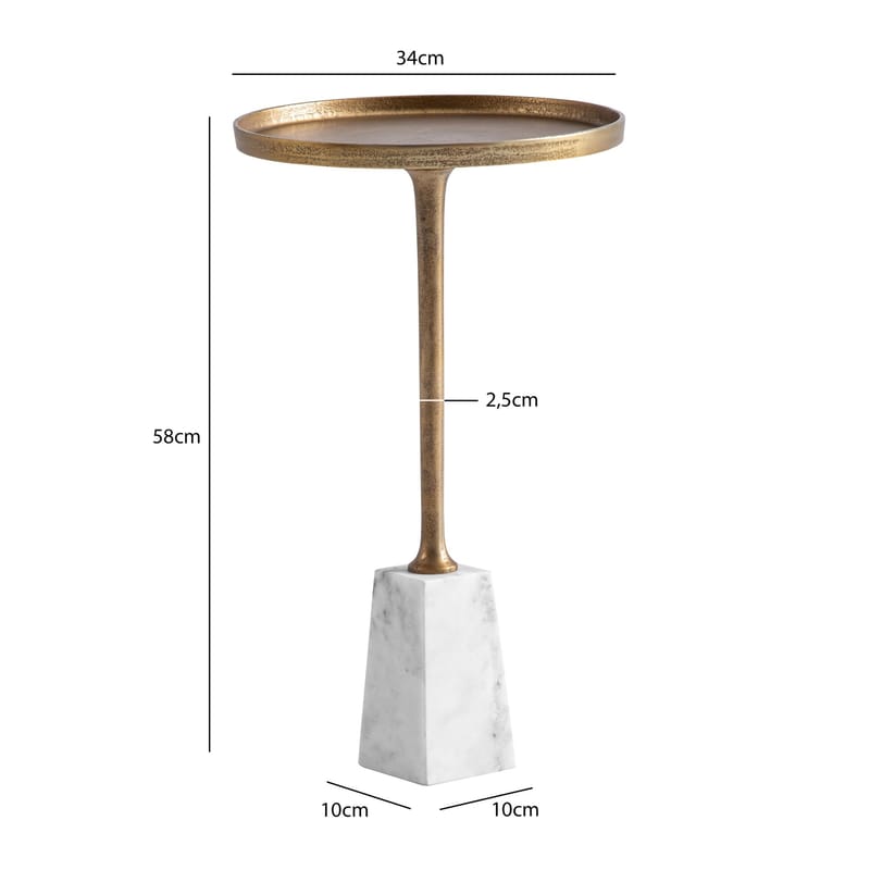 Eliilo sidebord 34 cm - antikk gullfarge og hvit marmor - Møbler - Bord - Avlastningsbord & sidobord - Pidestall & blomsterpidestall