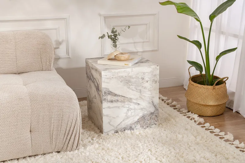 Elnor Sidebord 45 cm - Hvit Marmor - Møbler - Bord - Avlastningsbord & sidobord - Lampebord & sidebord