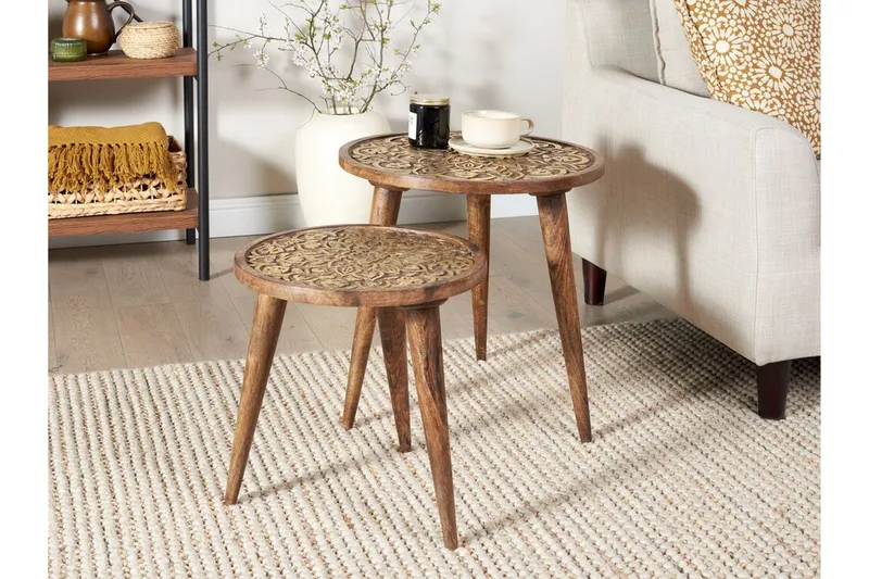 Freida Settbord 45 cm - Mørkt tre/Gull - Møbler - Bord - Avlastningsbord & sidobord - Settbord