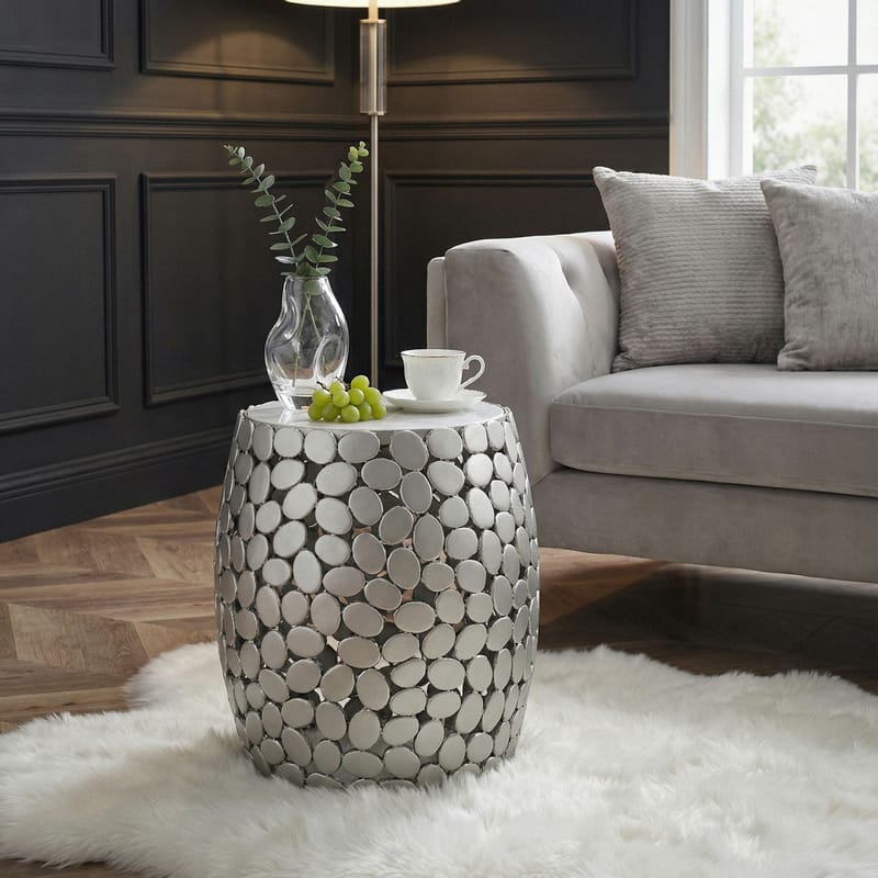 Galara sidebord 40 cm - Hvit og sølvfarget - Møbler - Bord - Avlastningsbord & sidobord - Brettbord og småbord