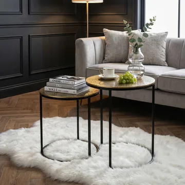 Galela settbord 40 cm sett med 2 - Gullfarget og svart - Møbler - Bord - Avlastningsbord & sidobord - Settbord