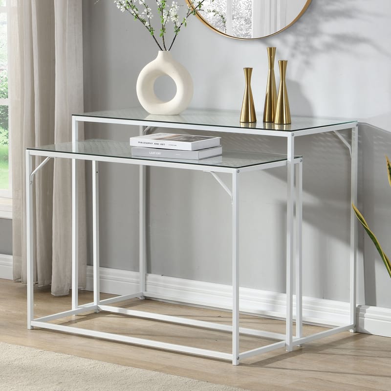 Galora konsollbord 100 cm sett med 2 - Gjennomsiktig og matt hvit - Møbler - Bord - Avlastningsbord & sidobord - Settbord