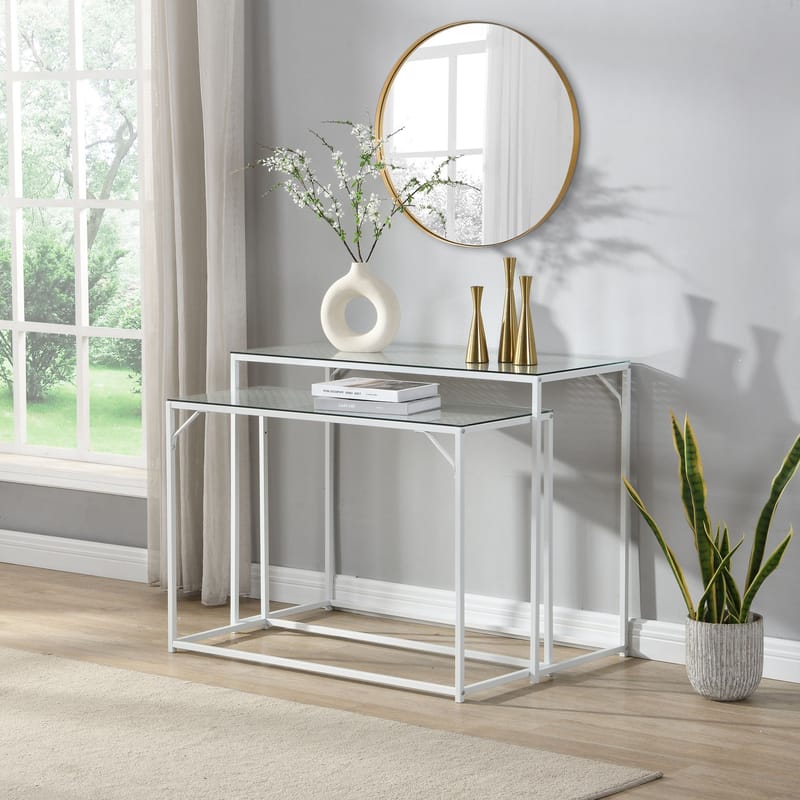 Galora konsollbord 100 cm sett med 2 - Gjennomsiktig og matt hvit - Møbler - Bord - Avlastningsbord & sidobord - Settbord