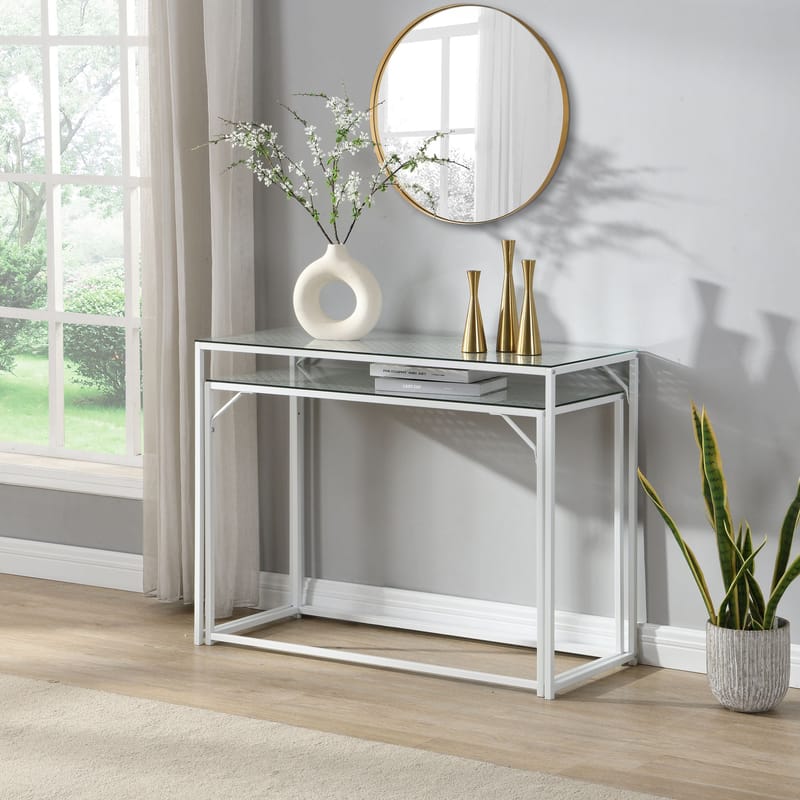 Galora konsollbord 100 cm sett med 2 - Gjennomsiktig og matt hvit - Møbler - Bord - Avlastningsbord & sidobord - Settbord