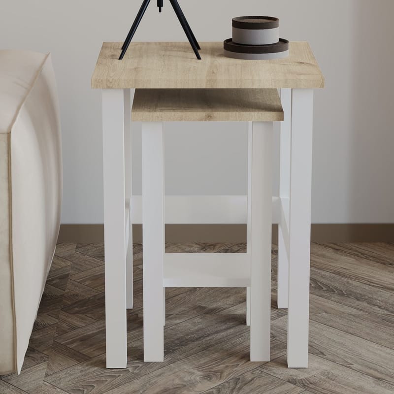 Ginallie Sidebord sett 45x60 cm - Hvit og safireik - Møbler - Bord - Avlastningsbord & sidobord - Brettbord og småbord