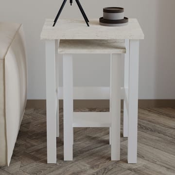 Ginallie Sidebord sett 45x60 cm - Hvit og travertin - Møbler - Bord - Avlastningsbord & sidobord - Brettbord og småbord