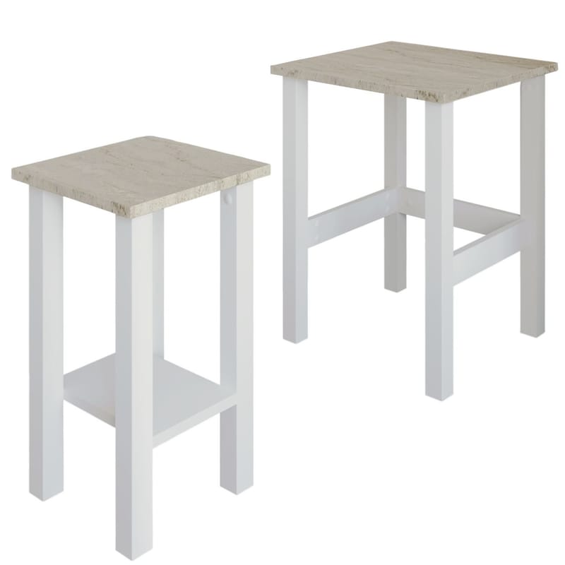 Ginallie Sidebord sett 45x60 cm, Hvit og travertin