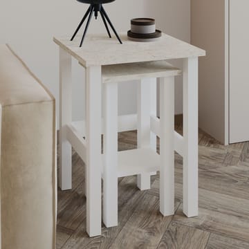Ginallie Sidebord sett 45x60 cm - Hvit og travertin - Møbler - Bord - Avlastningsbord & sidobord - Brettbord og småbord