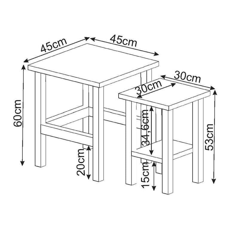 Ginallie Sidebord sett 45x60 cm - Valnøtt - Møbler - Bord - Avlastningsbord & sidobord - Brettbord og småbord