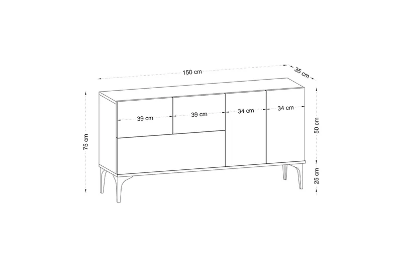Glise Konsollbord 150 cm - Svart/Hvit - Oppbevaring - Oppbevaringsmøbler - Sideboard & skjenk