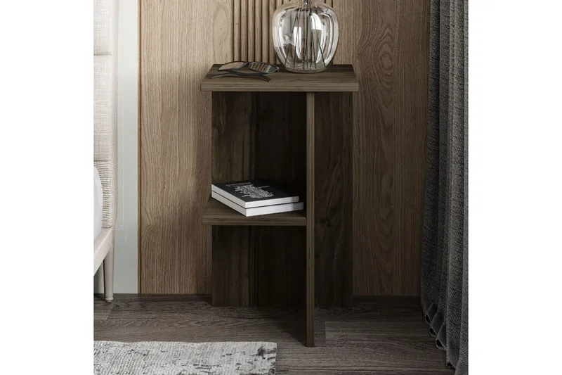 Gwyneth Nattbord 36 cm med Tre- og Valnøttutseende, Oppbevaring med Hyller - Mørkebrun - Møbler - Bord - Avlastningsbord & sidobord - Sengebord & nattbord