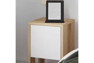 Haelyn Nattbord 30 cm med Tre- og Eikeutseende, Oppbevaring med Hylle - Natur/Hvit - Møbler - Bord - Avlastningsbord & sidobord - Sengebord & nattbord