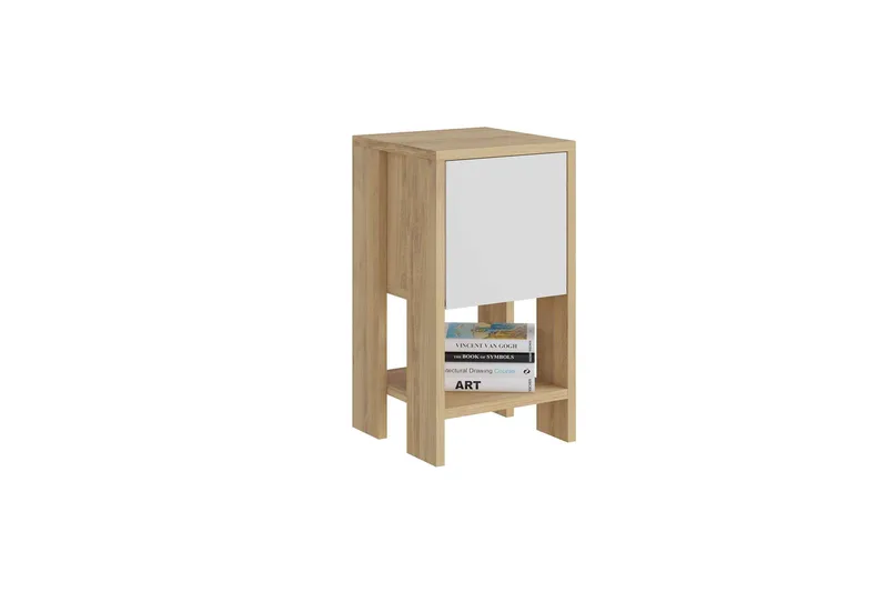 Haelyn Nattbord 30 cm med Tre- og Eikeutseende, Oppbevaring med Hylle, Natur/Hvit