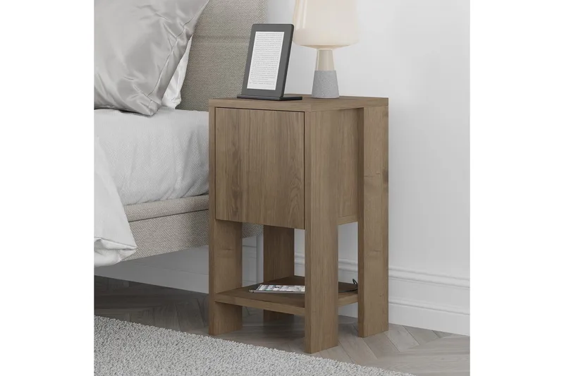 Haelyn Nattbord 30 cm med Tre- og Valnøttutseende, Oppbevaring med Hylle - Brun - Møbler - Bord - Avlastningsbord & sidobord - Sengebord & nattbord