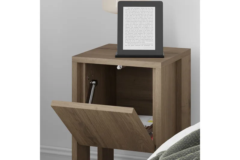 Haelyn Nattbord 30 cm med Tre- og Valnøttutseende, Oppbevaring med Hylle - Brun - Møbler - Bord - Avlastningsbord & sidobord - Sengebord & nattbord