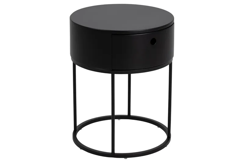 Hastane Nattbord 40 cm Rund i Tre med Metallunderstell, Svart