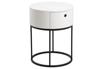 Hastane Nattbord 40 cm Rund med Skuffer i Tre og Metall - Hvit - Møbler - Bord - Avlastningsbord & sidobord - Sengebord & nattbord