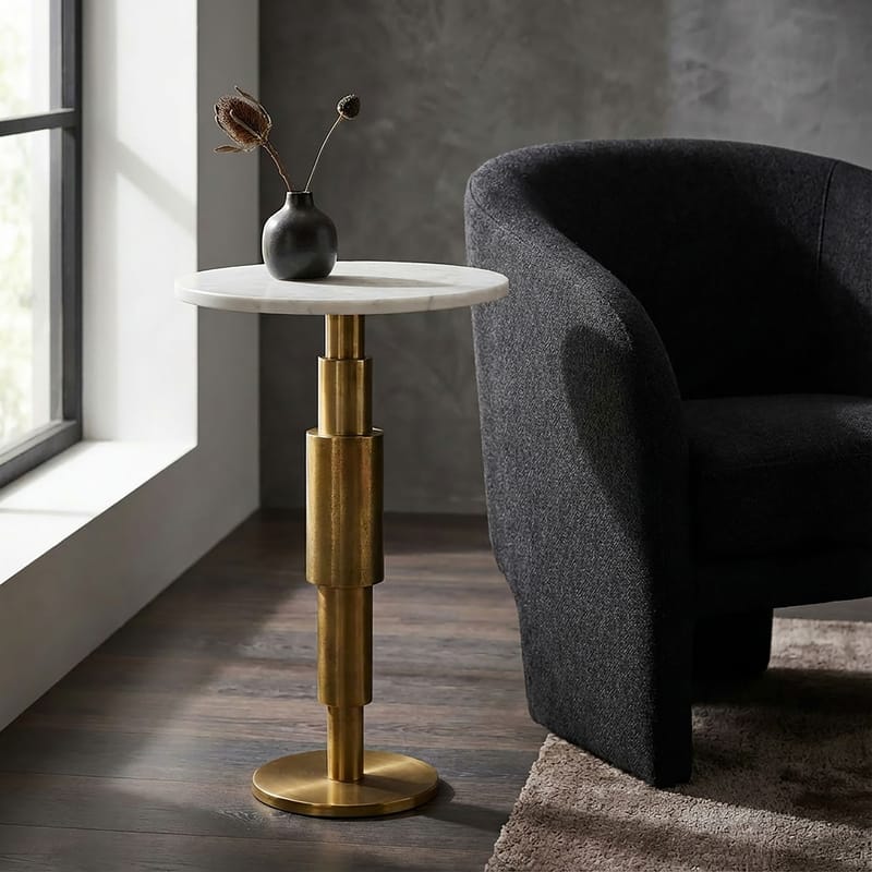 Heluna sidebord 37 cm - hvit marmor og gull - Møbler - Bord - Avlastningsbord & sidobord - Pidestall & blomsterpidestall