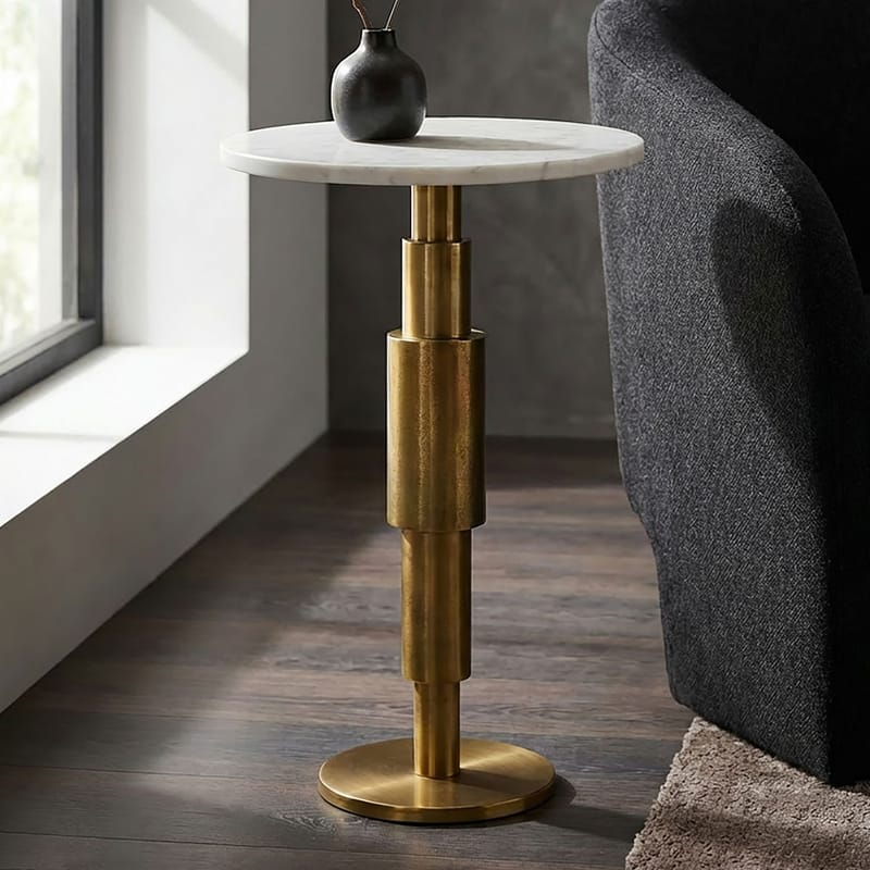 Heluna sidebord 37 cm - hvit marmor og gull - Møbler - Bord - Avlastningsbord & sidobord - Pidestall & blomsterpidestall