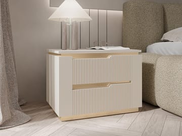 Hilafin Nattbord i Malt Tre med Oppbevaring og Skuffer - Beige - Møbler - Bord - Avlastningsbord & sidobord - Sengebord & nattbord