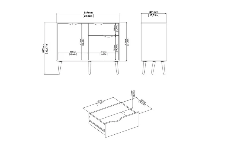 Hostafranc Skjenk 98,7 cm - Hvit - Oppbevaring - Oppbevaringsmøbler - Sideboard & skjenk