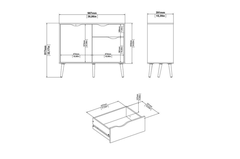Hostafranc Skjenk 98,7 cm - Hvit - Oppbevaring - Oppbevaringsmøbler - Sideboard & skjenk