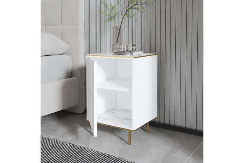 Imaj Nattbord 40 cm - Hvit marmor/Gull - Møbler - Bord - Avlastningsbord & sidobord - Sengebord & nattbord