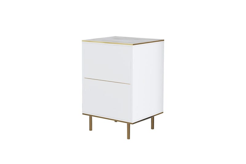 Imaj Nattbord 40 cm, Hvit marmor/Gull