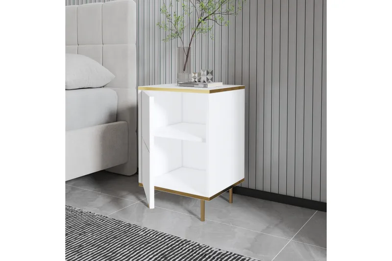 Imaj Nattbord 40 cm - Hvit/Gull - Møbler - Bord - Avlastningsbord & sidobord - Sengebord & nattbord