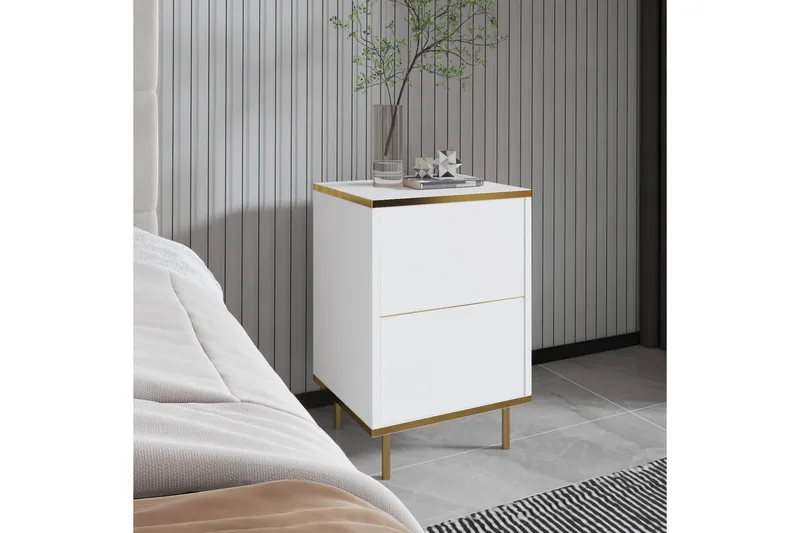 Imaj Nattbord 40 cm - Hvit/Gull - Møbler - Bord - Avlastningsbord & sidobord - Sengebord & nattbord