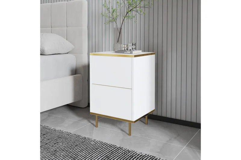 Imaj Nattbord 40 cm - Hvit/Gull - Møbler - Bord - Avlastningsbord & sidobord - Sengebord & nattbord