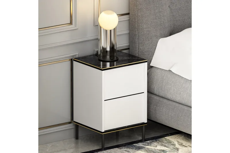Imaj Nattbord 40 cm - Hvit/Svart/Gull - Møbler - Bord - Avlastningsbord & sidobord - Sengebord & nattbord