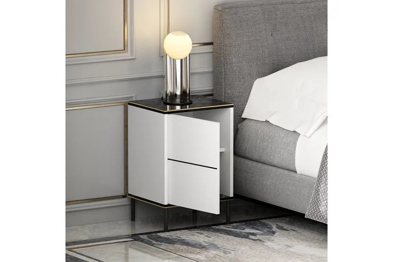 Imaj Nattbord 40 cm - Hvit/Svart/Gull - Møbler - Bord - Avlastningsbord & sidobord - Sengebord & nattbord