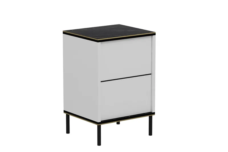 Imaj Nattbord 40 cm, Hvit/Svart/Gull