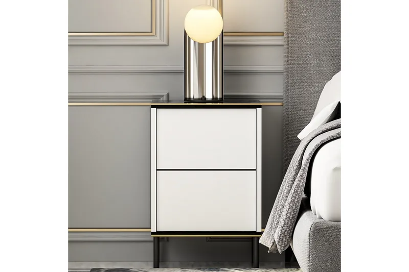 Imaj Nattbord 40 cm - Hvit/Svart/Gull - Møbler - Bord - Avlastningsbord & sidobord - Sengebord & nattbord