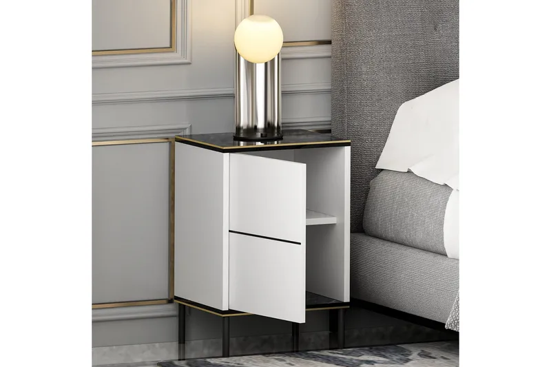 Imaj Nattbord 40 cm - Hvit/Svart/Gull - Møbler - Bord - Avlastningsbord & sidobord - Sengebord & nattbord