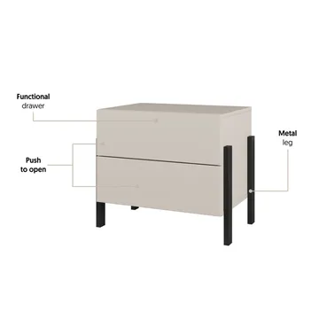 Jukon Nattbord i Tre med 2 Skuffer og Metallben - Lys Beige - Møbler - Bord - Avlastningsbord & sidobord - Sengebord & nattbord