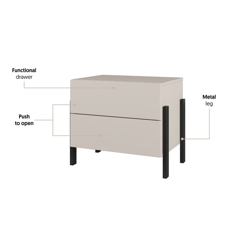 Jukon Nattbord i Tre med 2 Skuffer og Metallben - Lys Beige - Møbler - Bord - Avlastningsbord & sidobord - Sengebord & nattbord