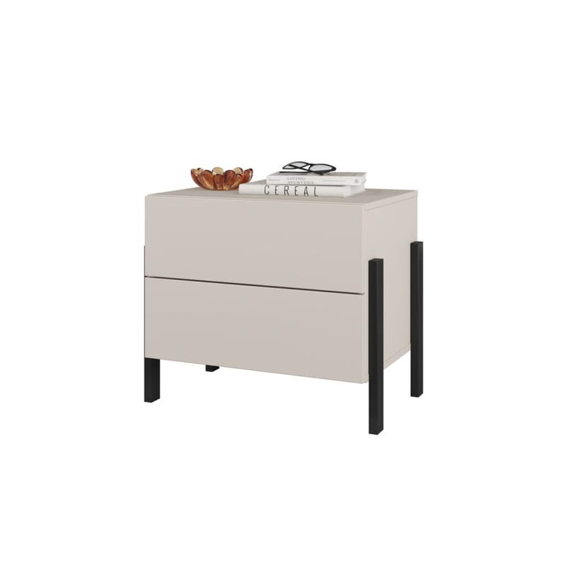 Jukon Nattbord i Tre med 2 Skuffer og Metallben - Lys Beige - Møbler - Bord - Avlastningsbord & sidobord - Sengebord & nattbord