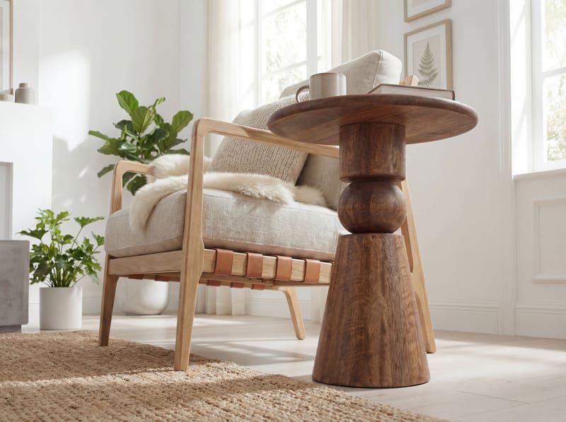 Kalren rundt sidebord 35 cm i massivt mangotre - brun - Møbler - Bord - Avlastningsbord & sidobord - Pidestall & blomsterpidestall