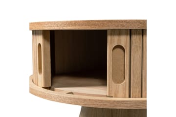 Karri Rundt Nattbord 38 cm med Oppbevaring i Tre med Eikeutseende - Trefarget - Møbler - Bord - Avlastningsbord & sidobord - Sengebord & nattbord